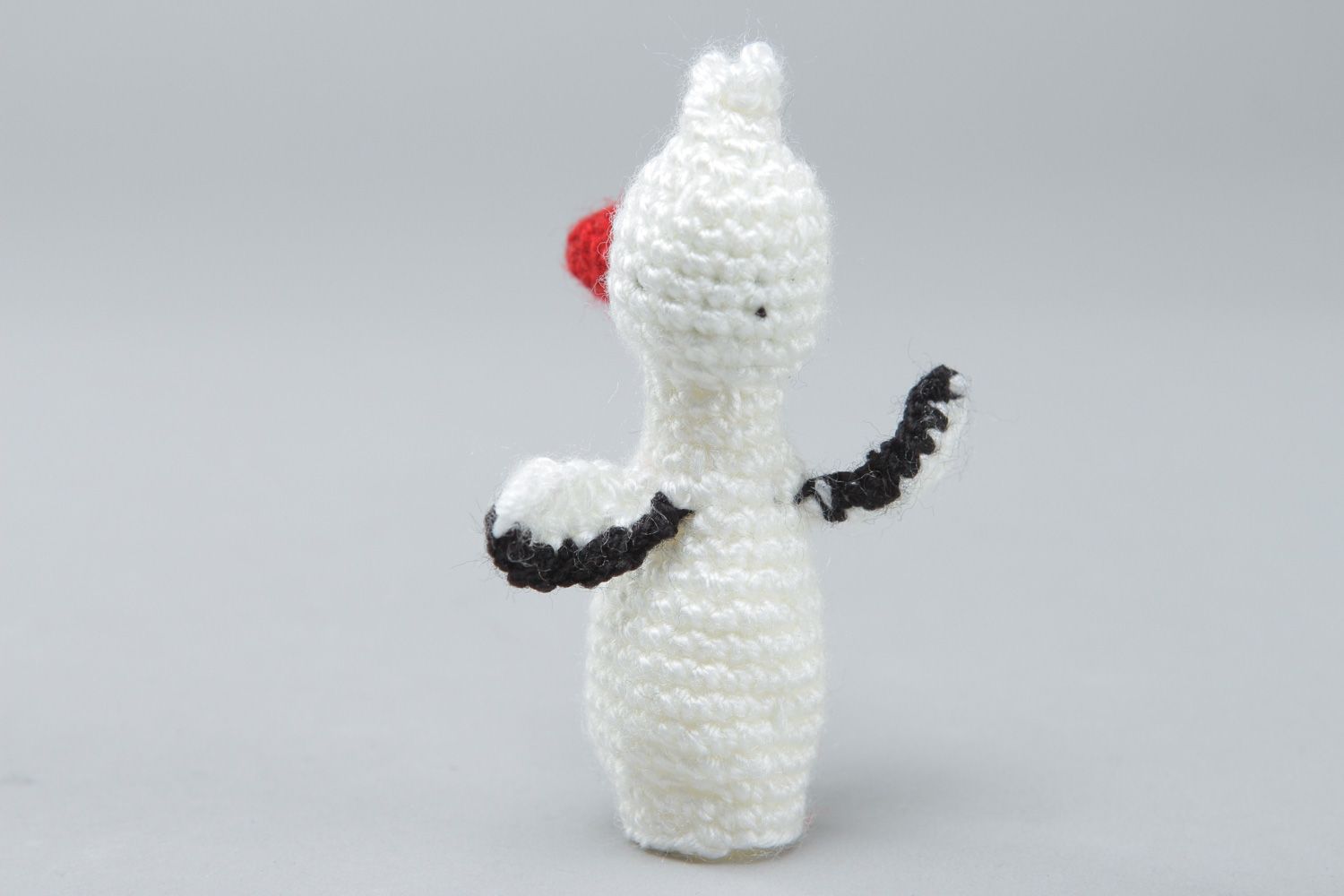 Handmade finger puppet crocheted of acrylic threads white stork for home theater photo 2