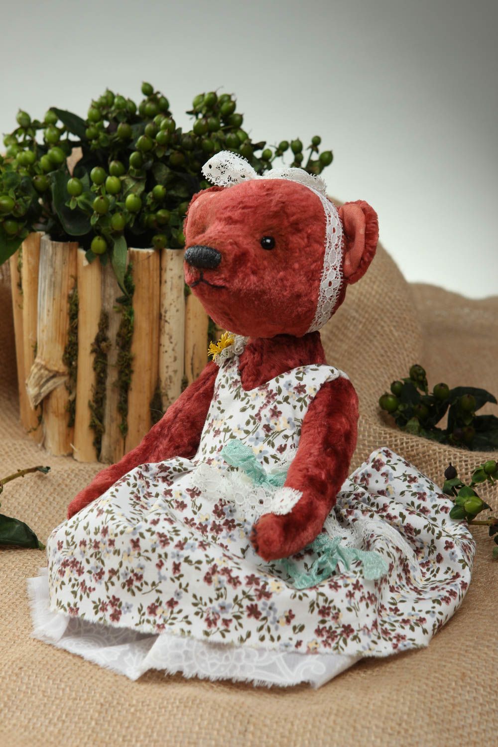 Handmade designer present unusual plush cute toy vintage soft bear for kids photo 1