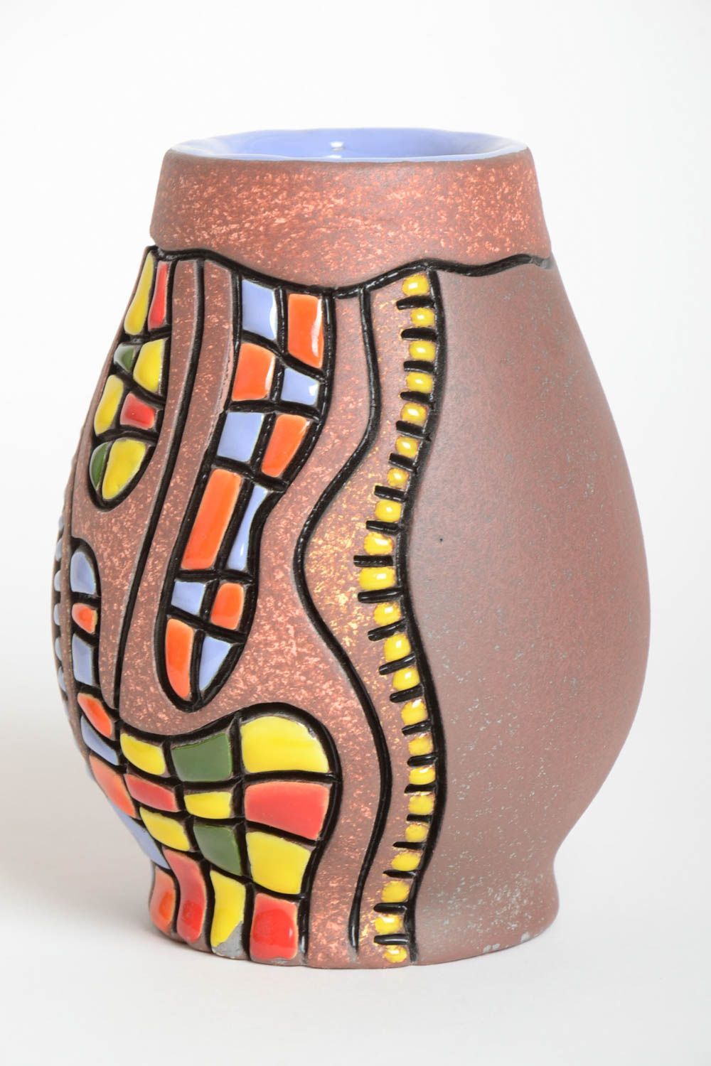 Vase céramique original Vase fait main multicolore peint Décoration maison photo 2