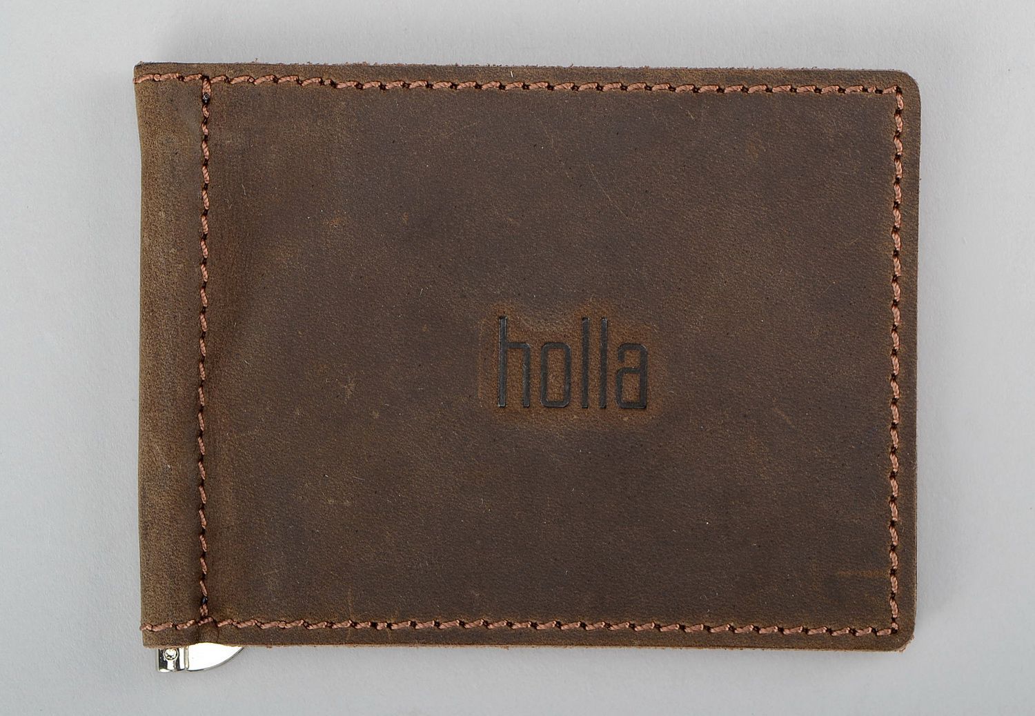 Brown leather wallet with clasp photo 1