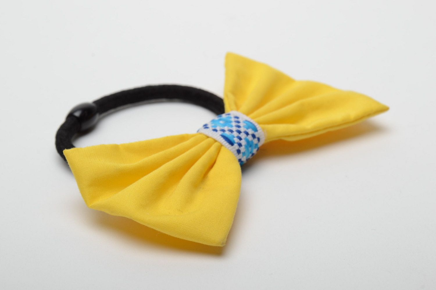 Handgemachter Haargummi mit Schleife aus Baumwolle in Gelb und Blau für Damen foto 4