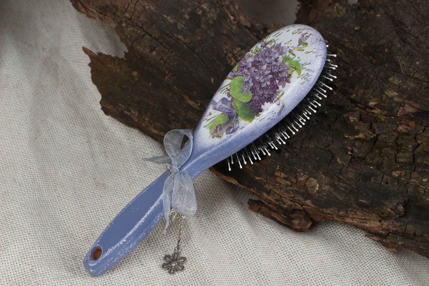 Wooden Hair Brush Violets photo 1