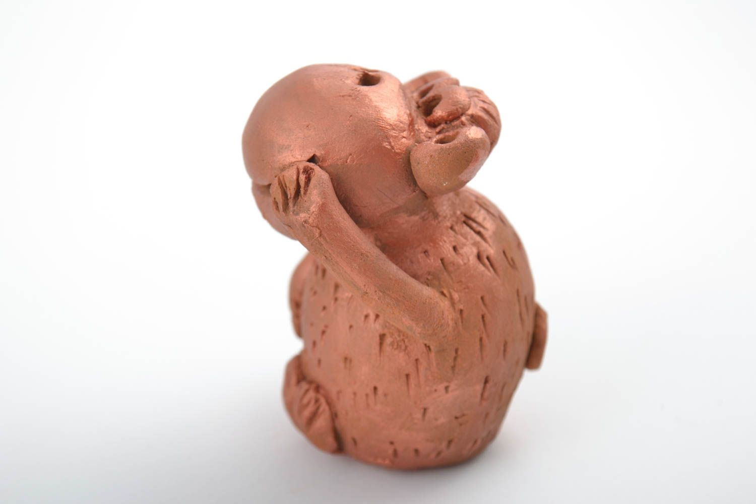 Handmade Dekofigur Affe Keramik Deko Figur aus Ton wunderschön braun foto 3