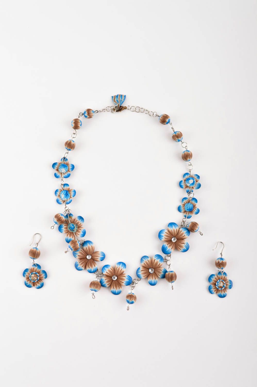 Handmade long cute earrings flower clay necklace beautiful jewelry set photo 2