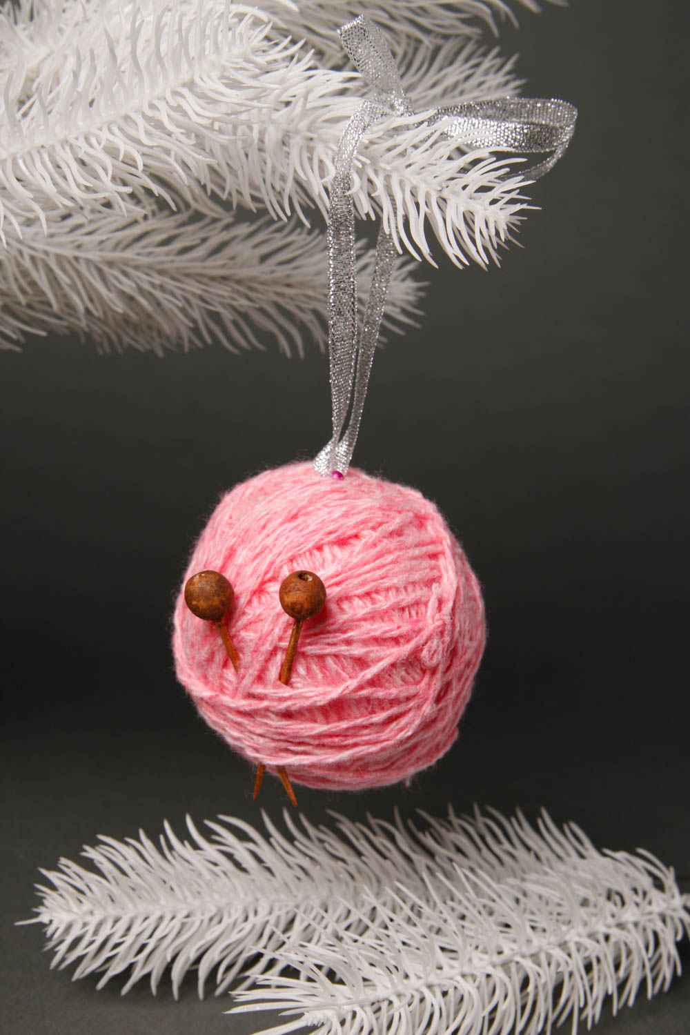 Boule de Noël faite main Décoration du sapin pelote rose Décoration Nouvel An photo 1