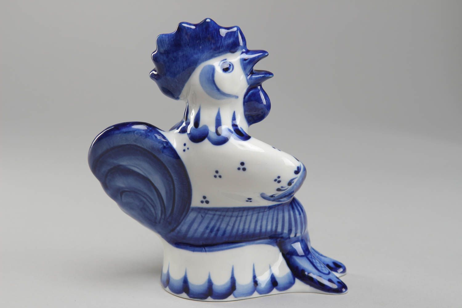 Figurine en porcelaine faite main Coq bleu blanc décoré de peinture de Gjel photo 2
