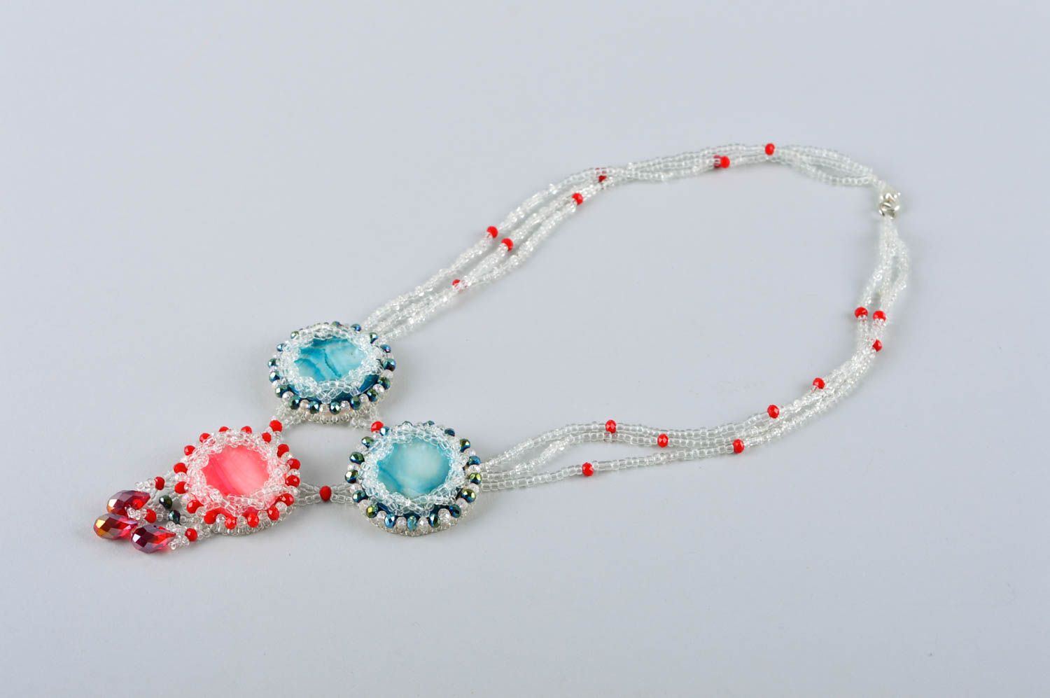 Elegant unusual necklace handmade stylish earrings beaded beautiful jewelry photo 4