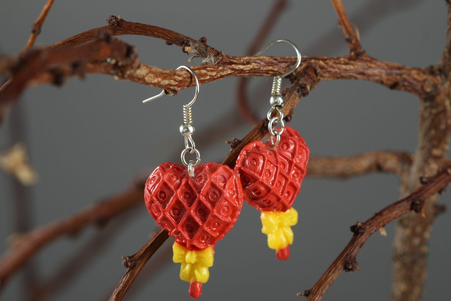 Handmade heart earrings plastic dangling earrings designer accessories photo 1