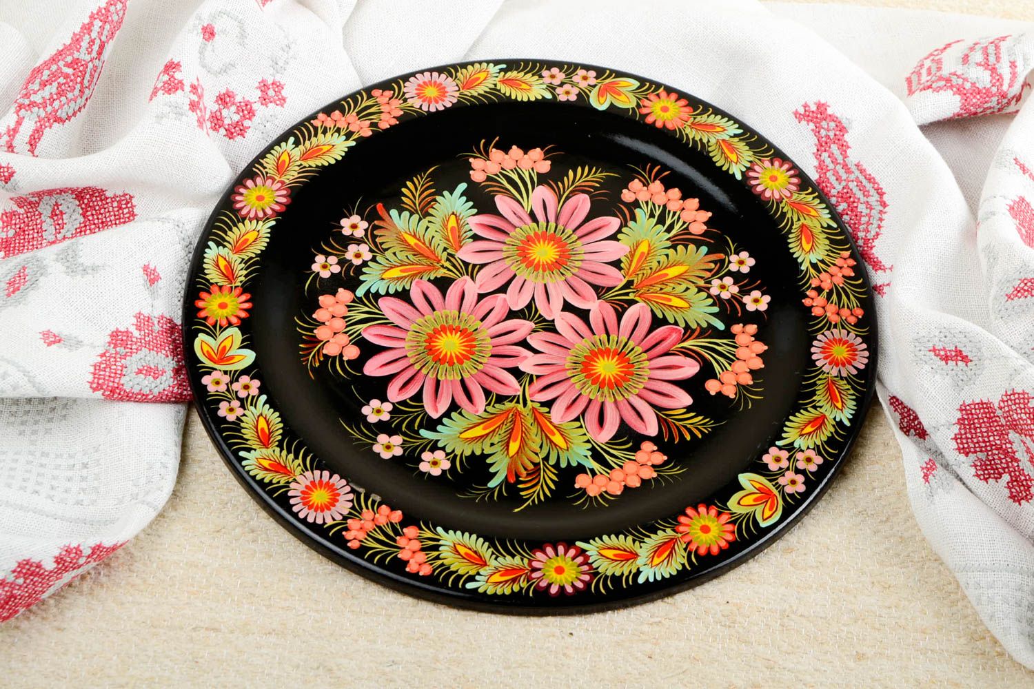 Assiette décorative fait main Vaisselle déco fleurs peinture Déco ethnique photo 1