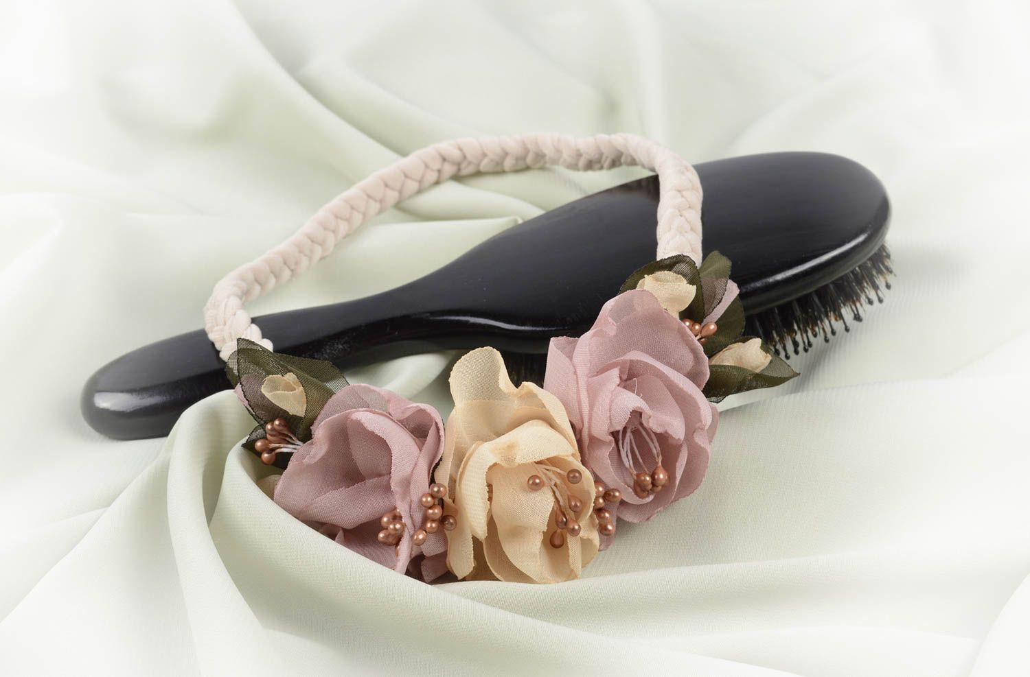 Аксессуар для волос ручной работы полоска для волос повязка на голову с розами фото 5