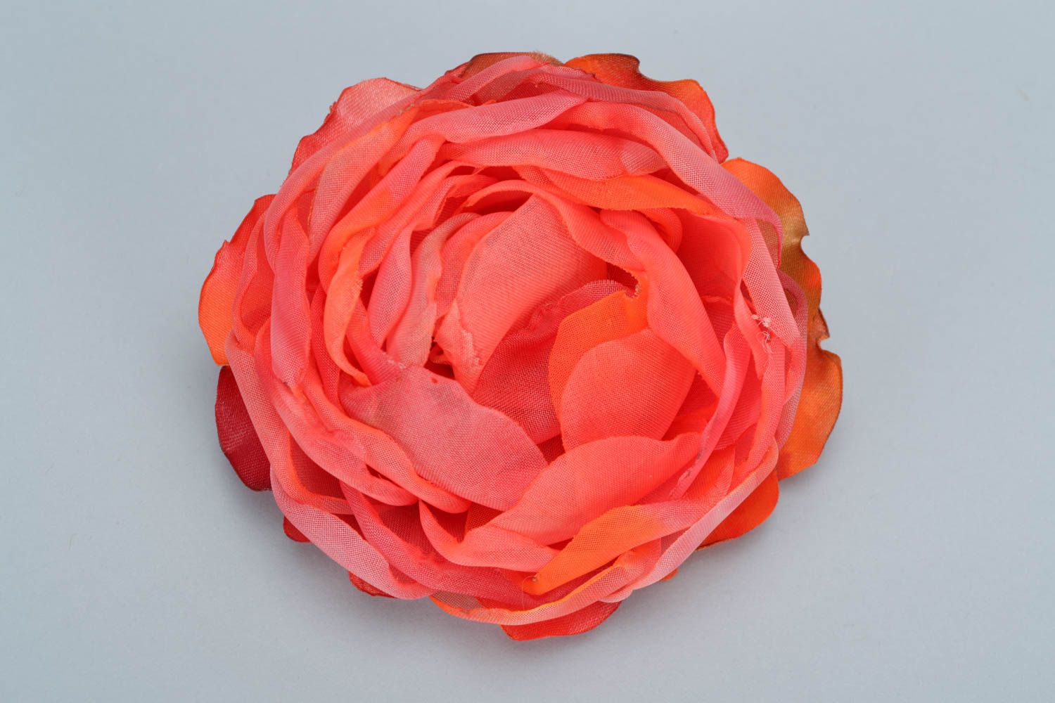 Stylish handmade designer red organza fabric flower hair clip photo 2