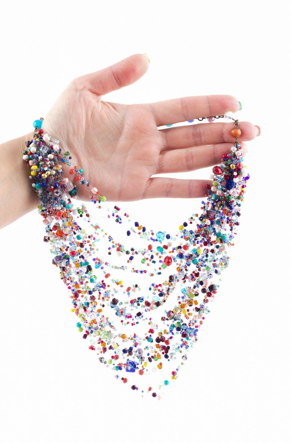 Колье из бисера украшение ручной работы ожерелье из бисера разноцветное фото 5