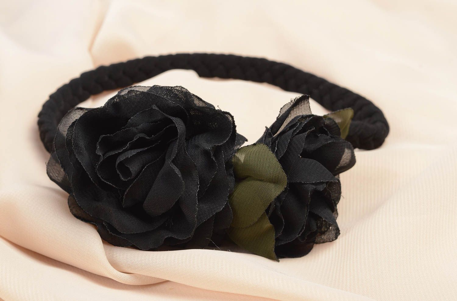 Handgefertigt Haarschmuck Blüte Haarband Blumen Designer Accessoire schwarz foto 5