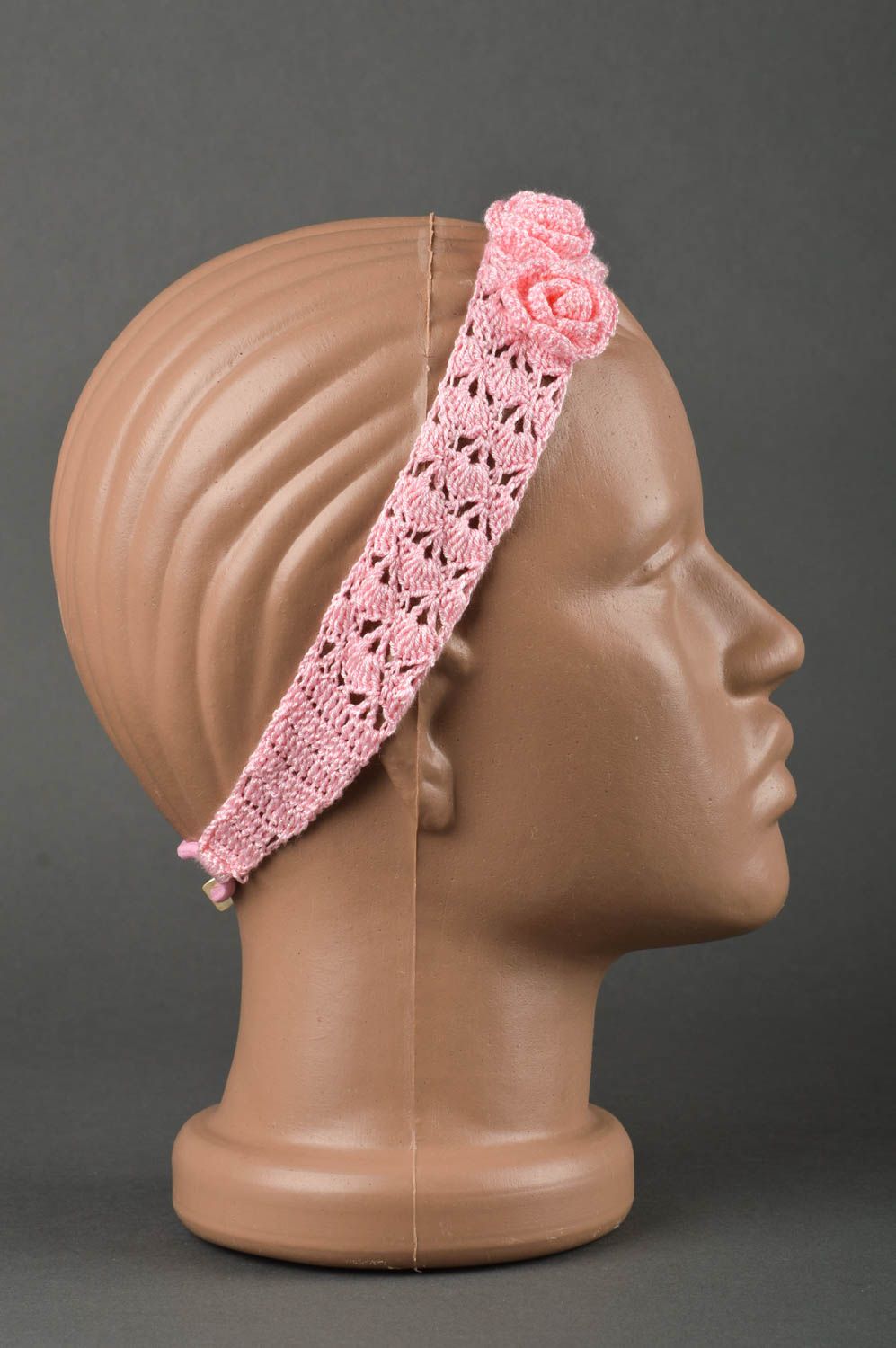 Handmade Haarband mit Blumen Häkel Accessoire Haar Schmuck für Kinder zart rosa foto 2