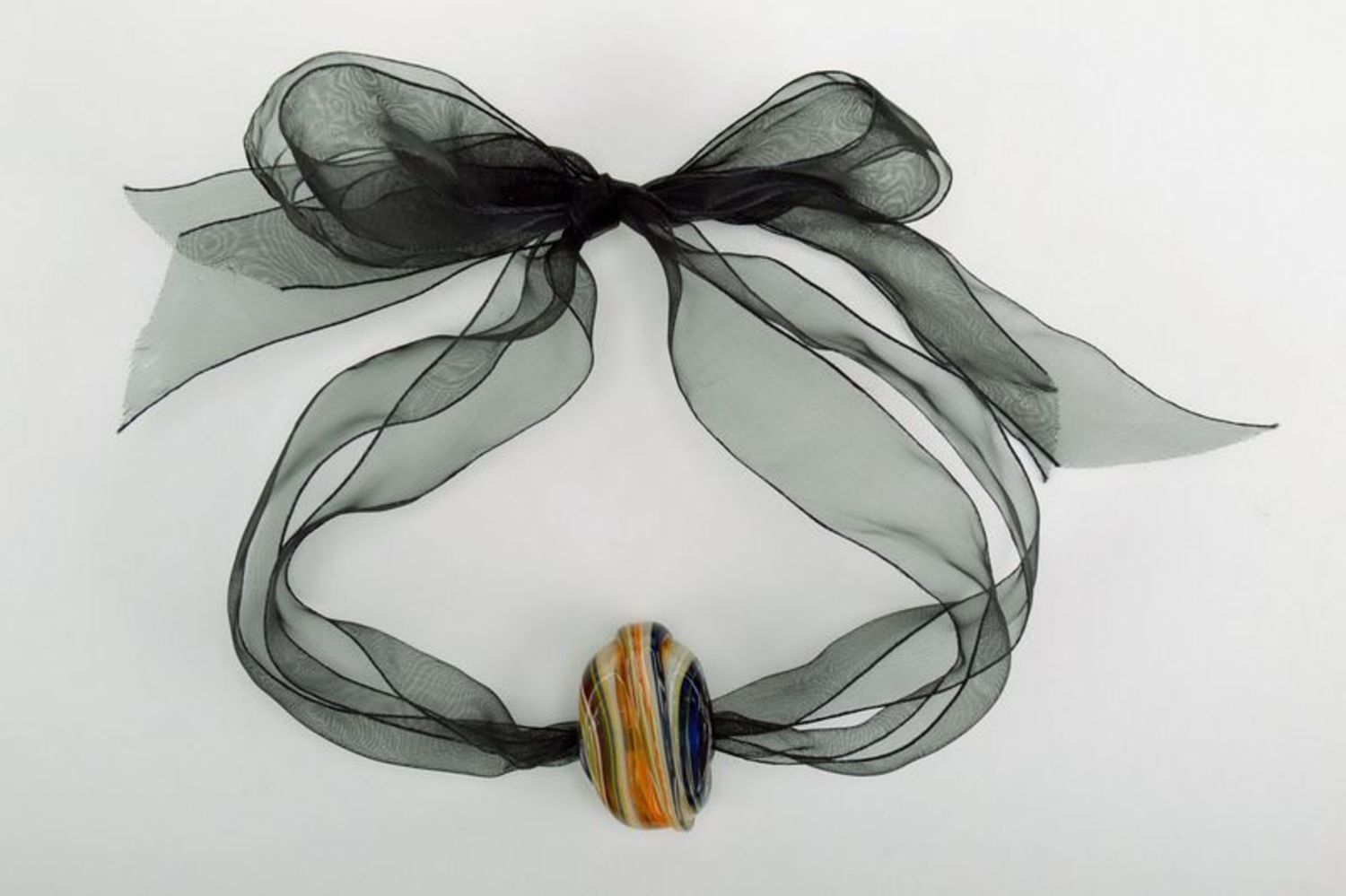 Glass pendant on dark ribbon photo 3