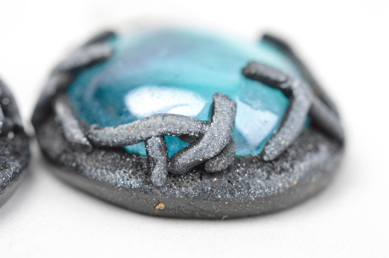 Blaue Ohrringe aus Polymer Ton rund originell handmade Schmuck für Frauen  foto 5