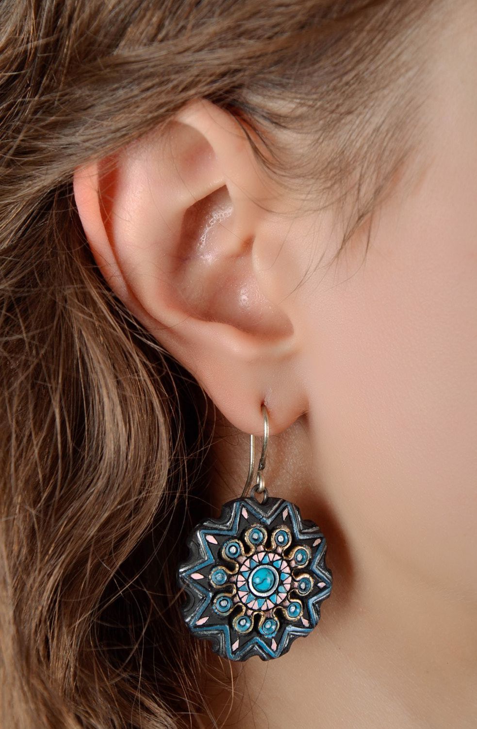 Blue earrings made of black smoke ceramics photo 4