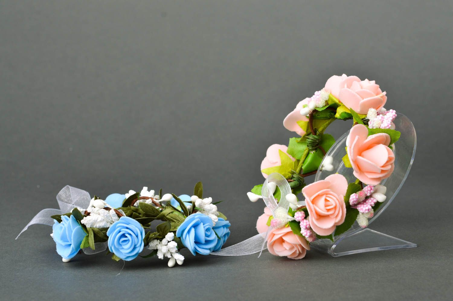 Bracelets fleurs en foamiran Bijoux faits main 2 pièces Cadeau pour femme photo 2