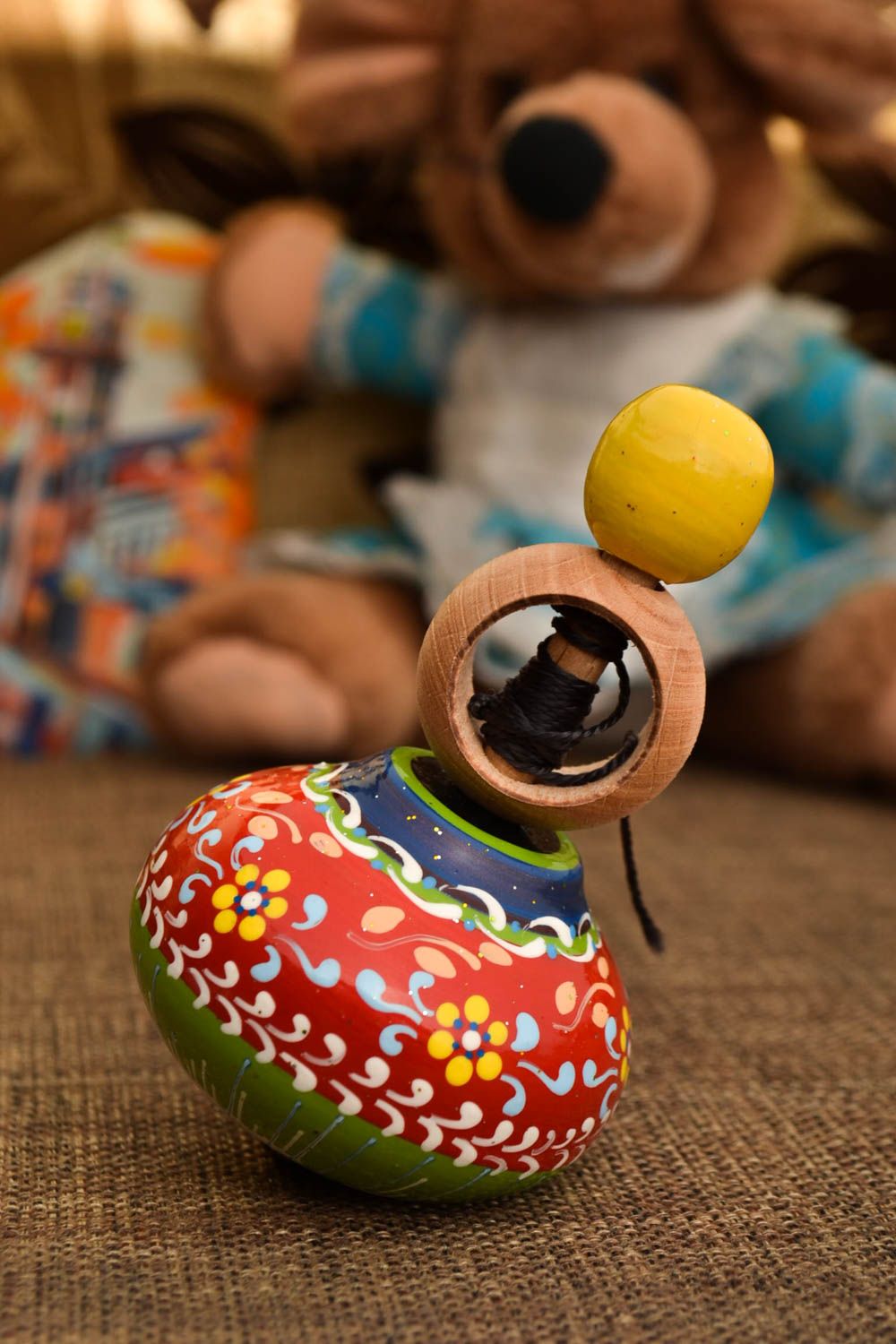 Whirligig baby toys wooden tops handmade toddler gift eco-friendly lovely peg photo 1