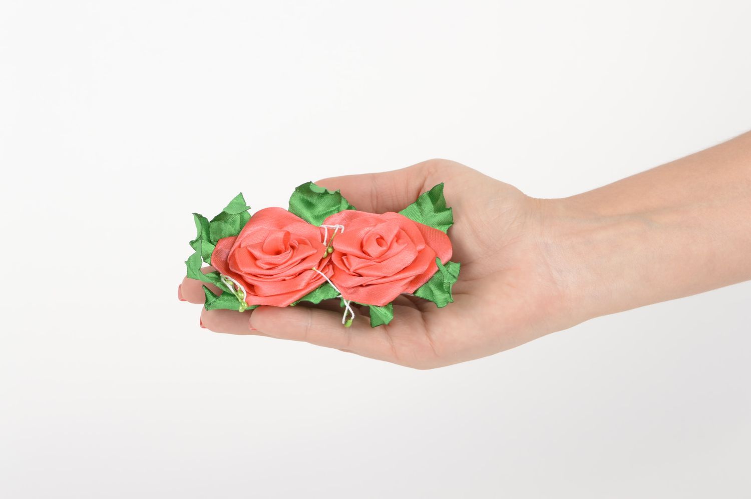 Детская заколка ручной работы заколка цветок аксессуар для волос две розы фото 5