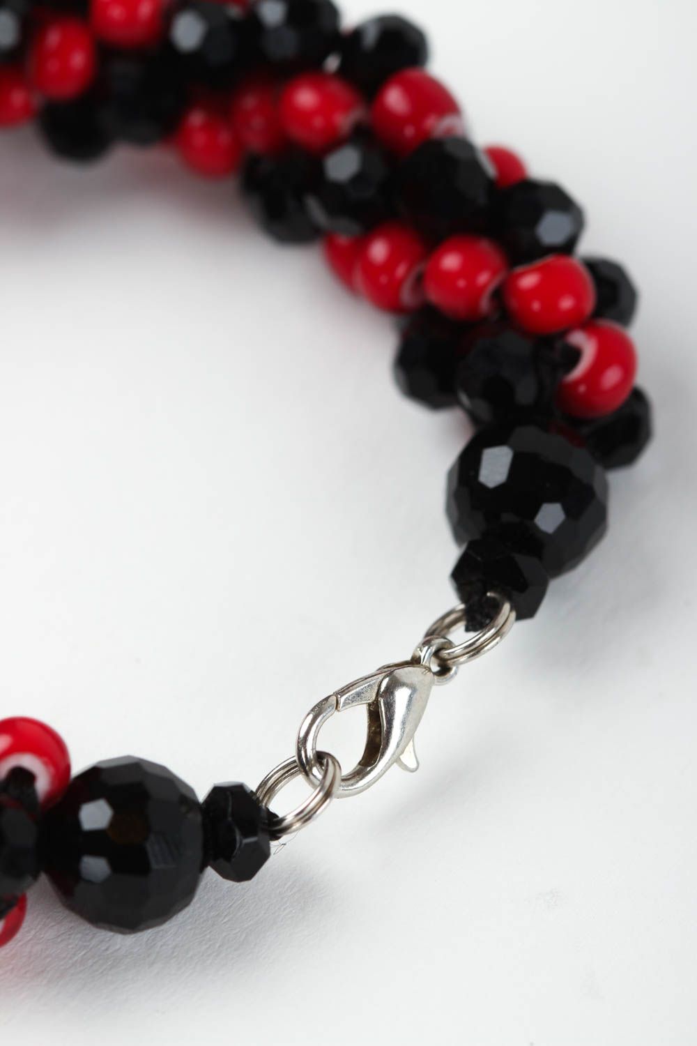 Black and red beads wide cord adjustable bracelet for women photo 5