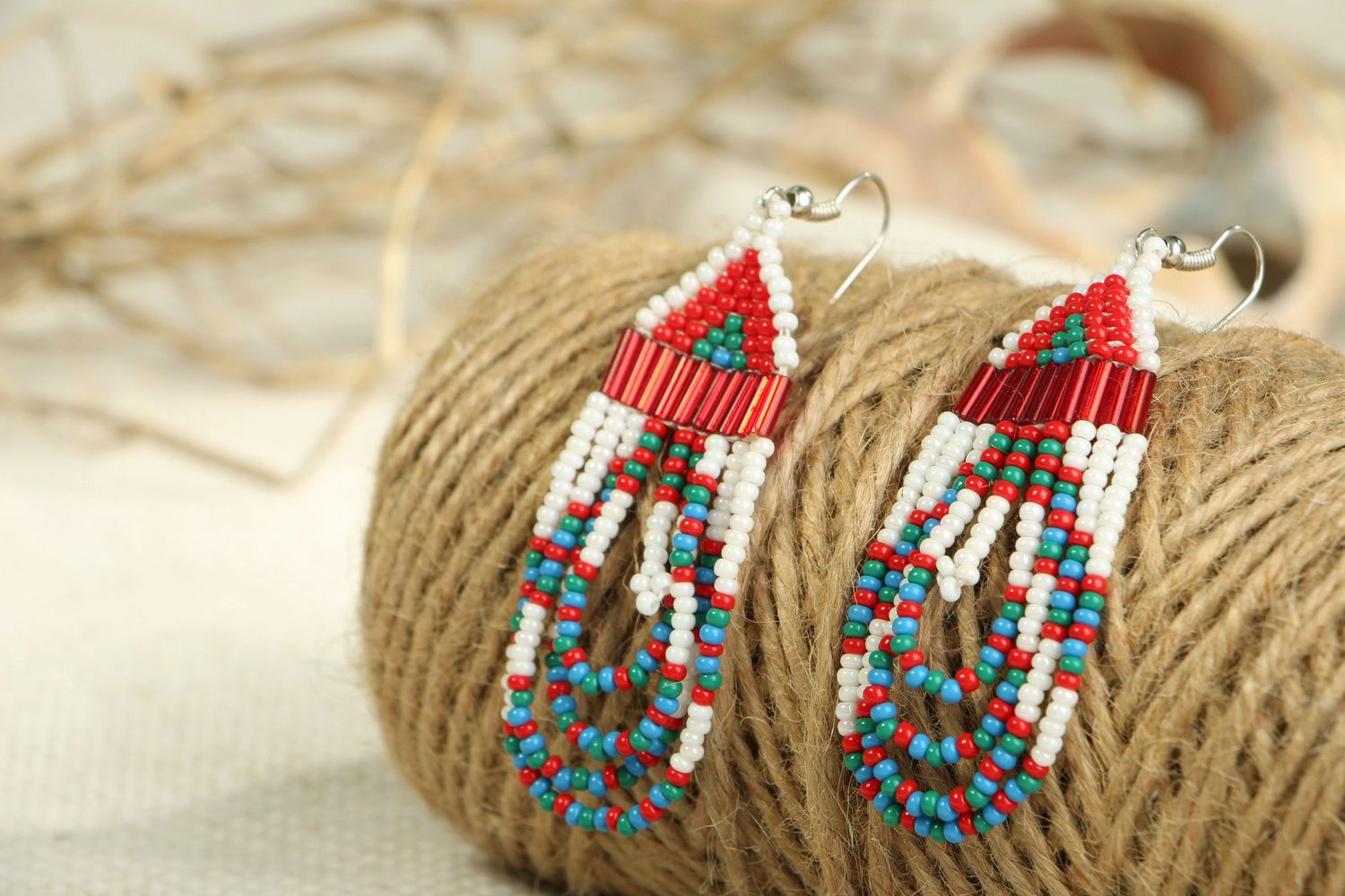 Long earrings with beads in ethnic style photo 3