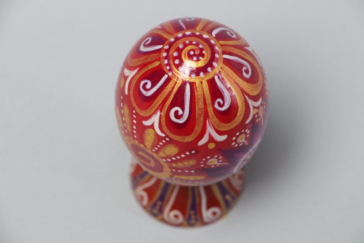 Handmade painted wooden egg on stand Easter decoration painted in ethnic style manually photo 2