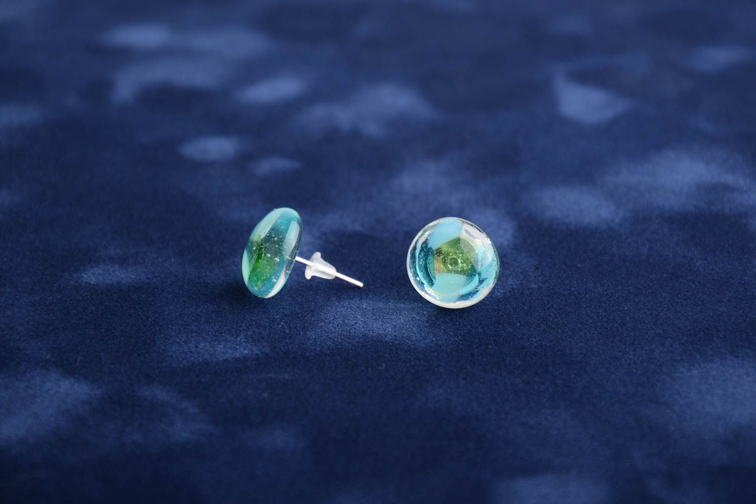 Glass stud earrings designer handmade accessory fusing technique photo 1