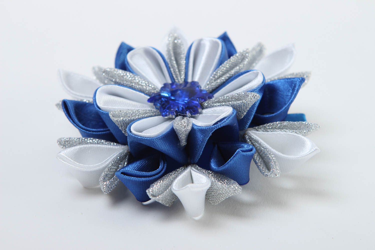 Handmade Haarspange Blume Damen Modeschmuck Accessoire für Haare grau blau schön foto 3