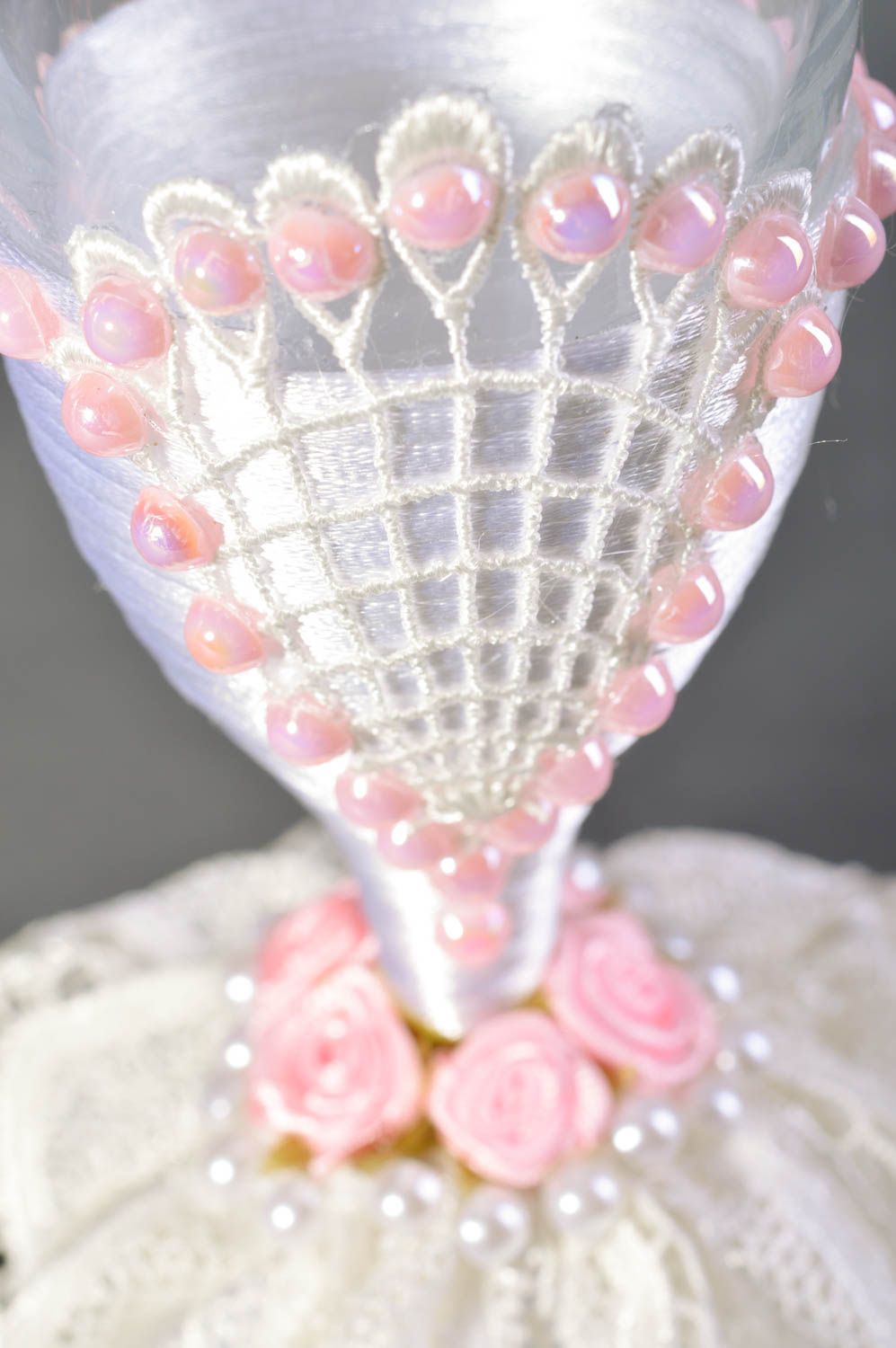 Hochzeit Sektgläser für Brautpaar 2 Stück mit Spitze Glasperlen Rosen handmade foto 4