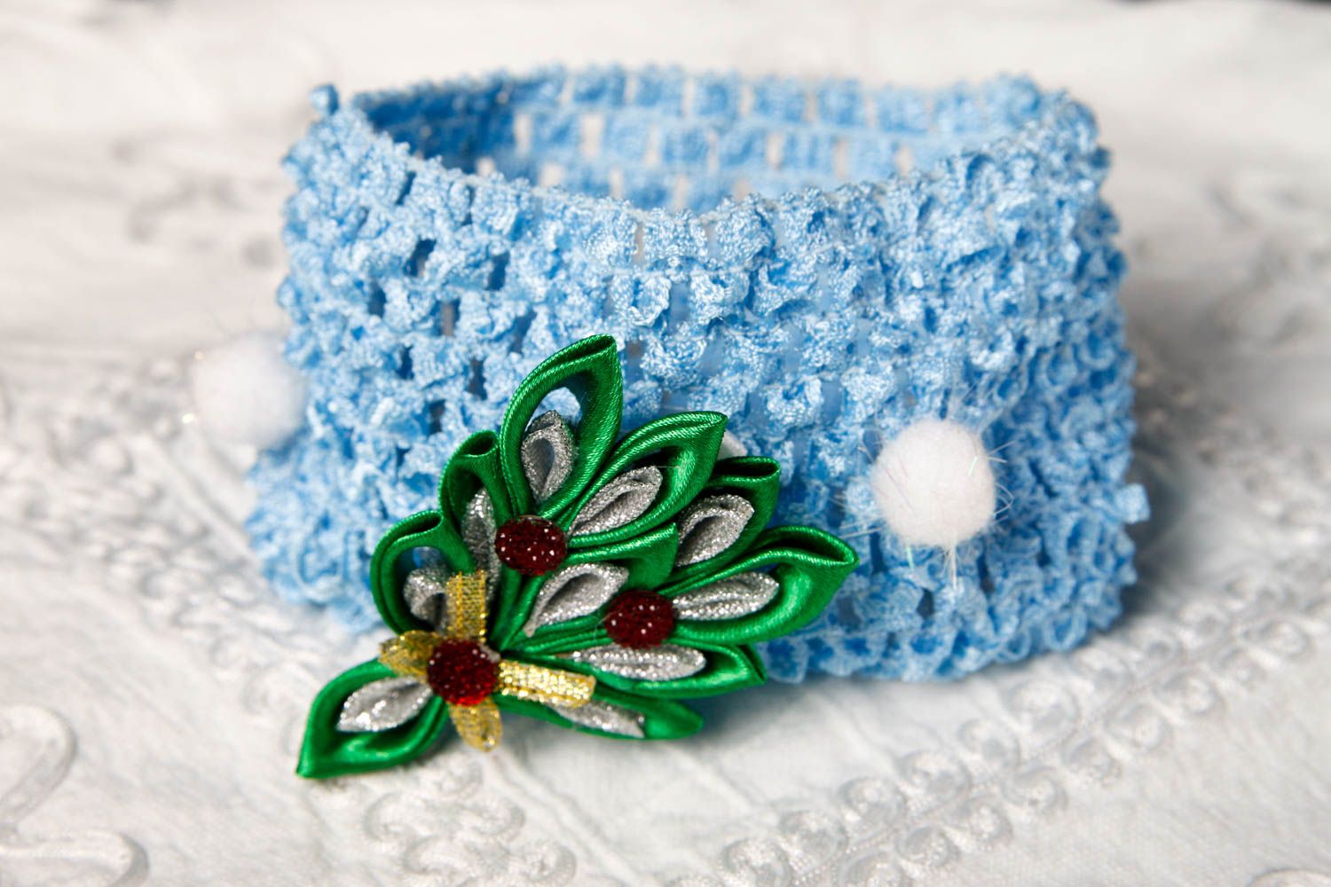 Handmade blaues Haarband mit Blume Accessoire für Haare Designer Schmuck foto 1