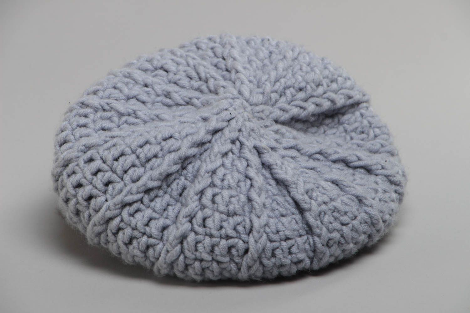Stylish gray handmade crochet women's beret beautiful headwear photo 4