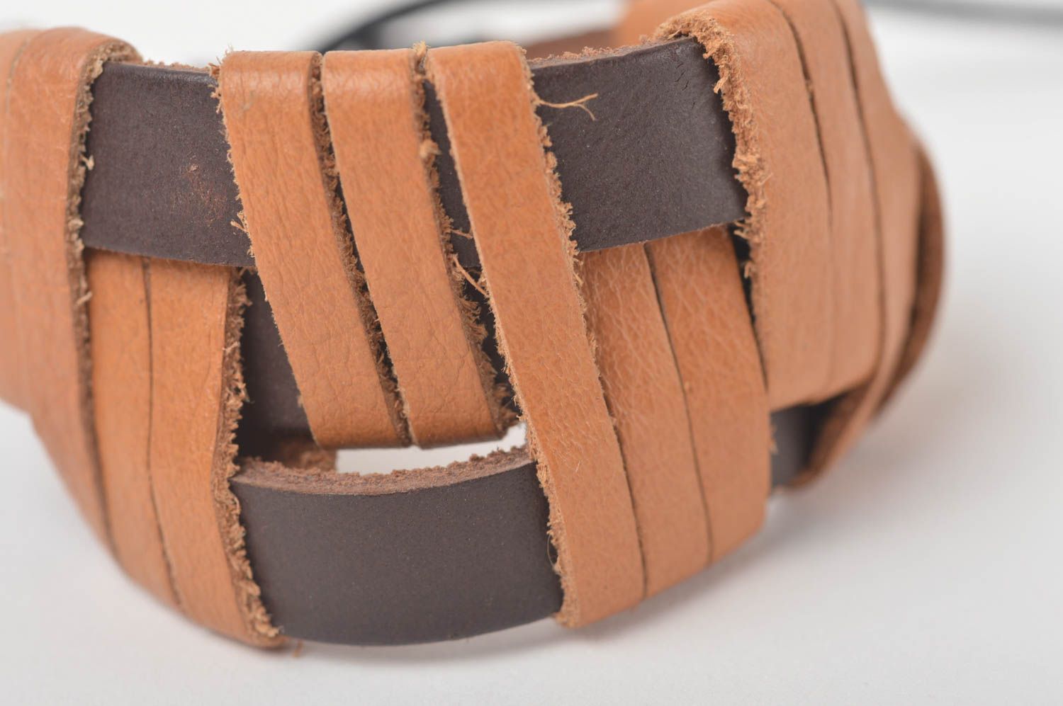 Handmade designer leather bracelet unusual wrist bracelet leather goods photo 5