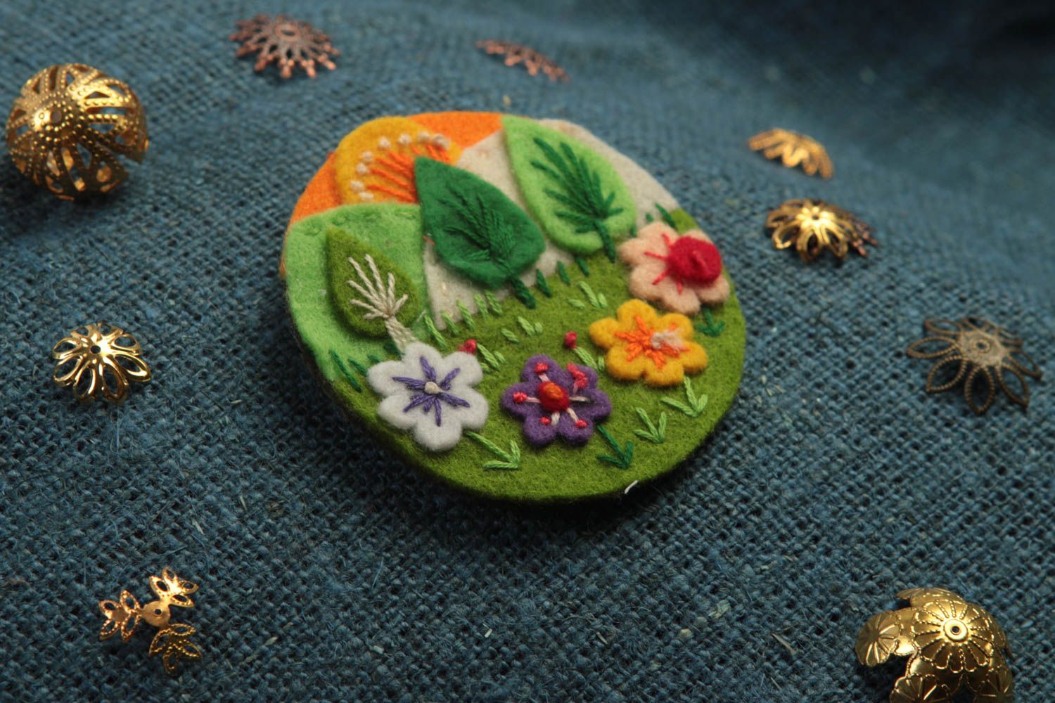 Handmade designer brooch stylish summer accessory embroidered brooch gift photo 1