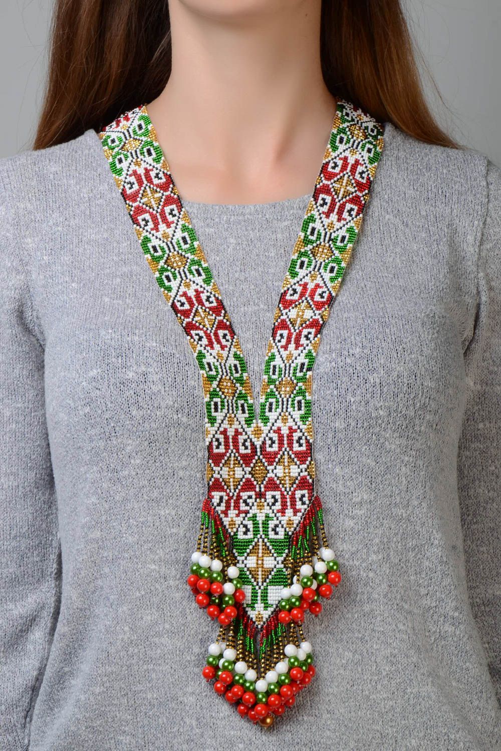Collar de abalorios multicolor artesanal  largo poco común en estilo étnico foto 1