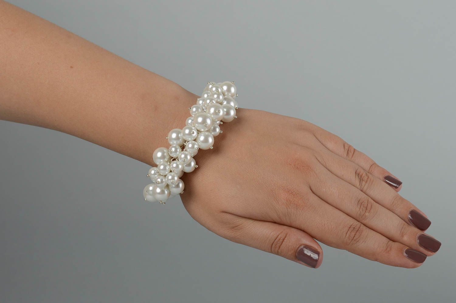 Bracelet fantaisie Bijou fait main blanc perles céramique Accessoire femme photo 5
