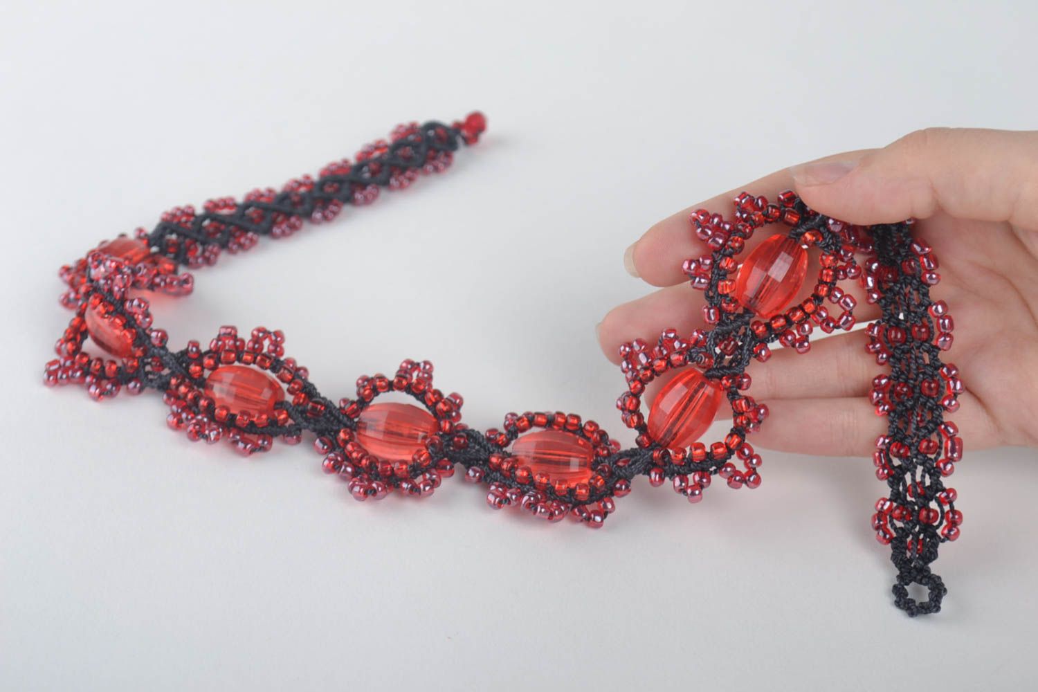 Beautiful handmade woven thread necklace macrame necklace beaded necklace design photo 5