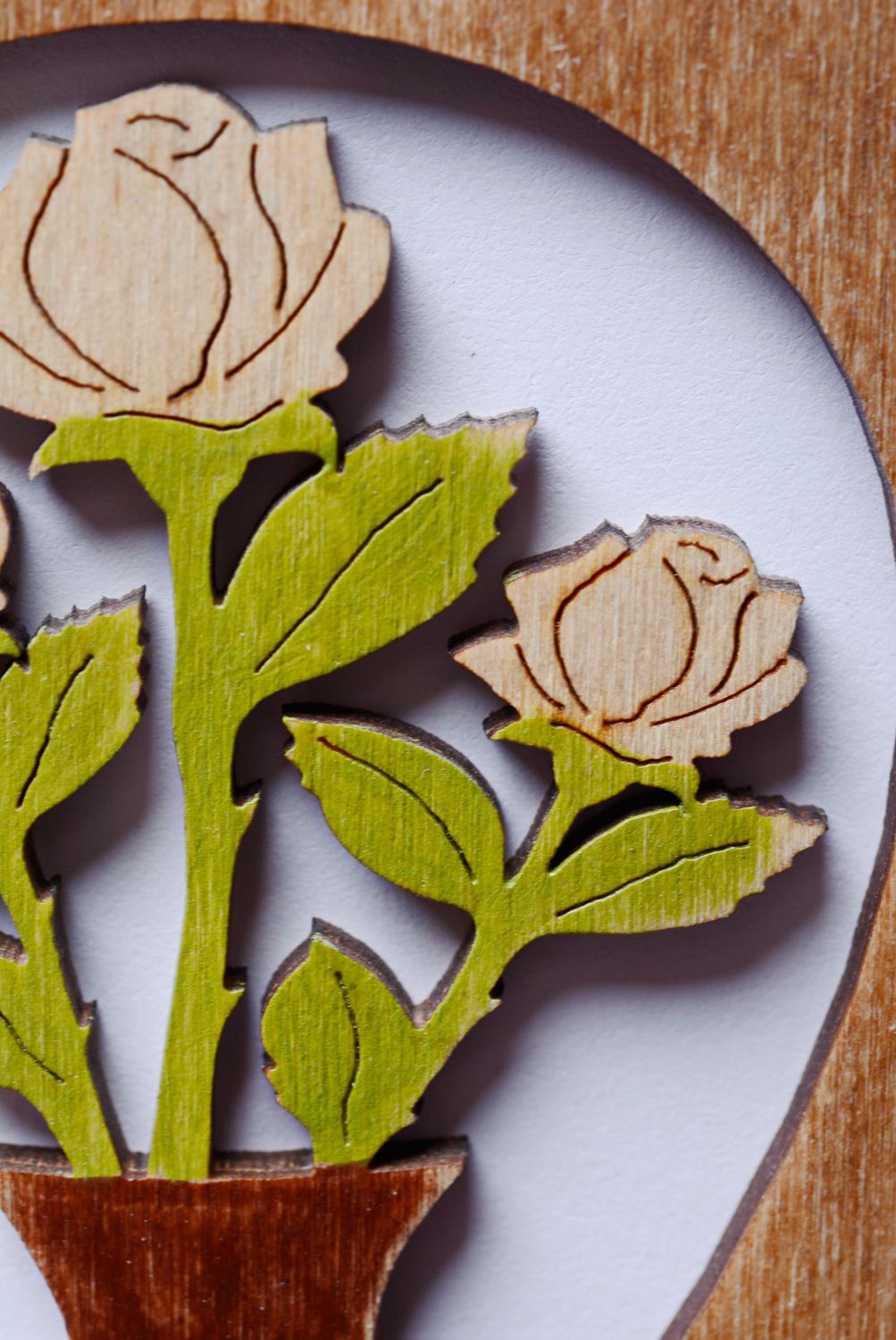 Carte de voeux en bois faite main originale design avec roses pour femme photo 4