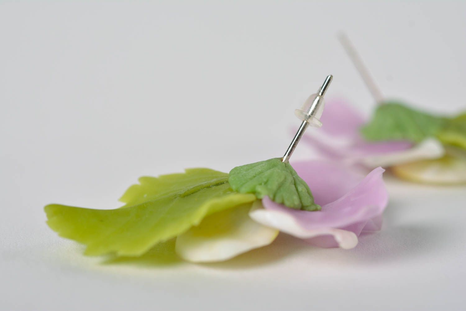 Beautiful handmade designer plastic flower earrings women's jewelry Pansies photo 2