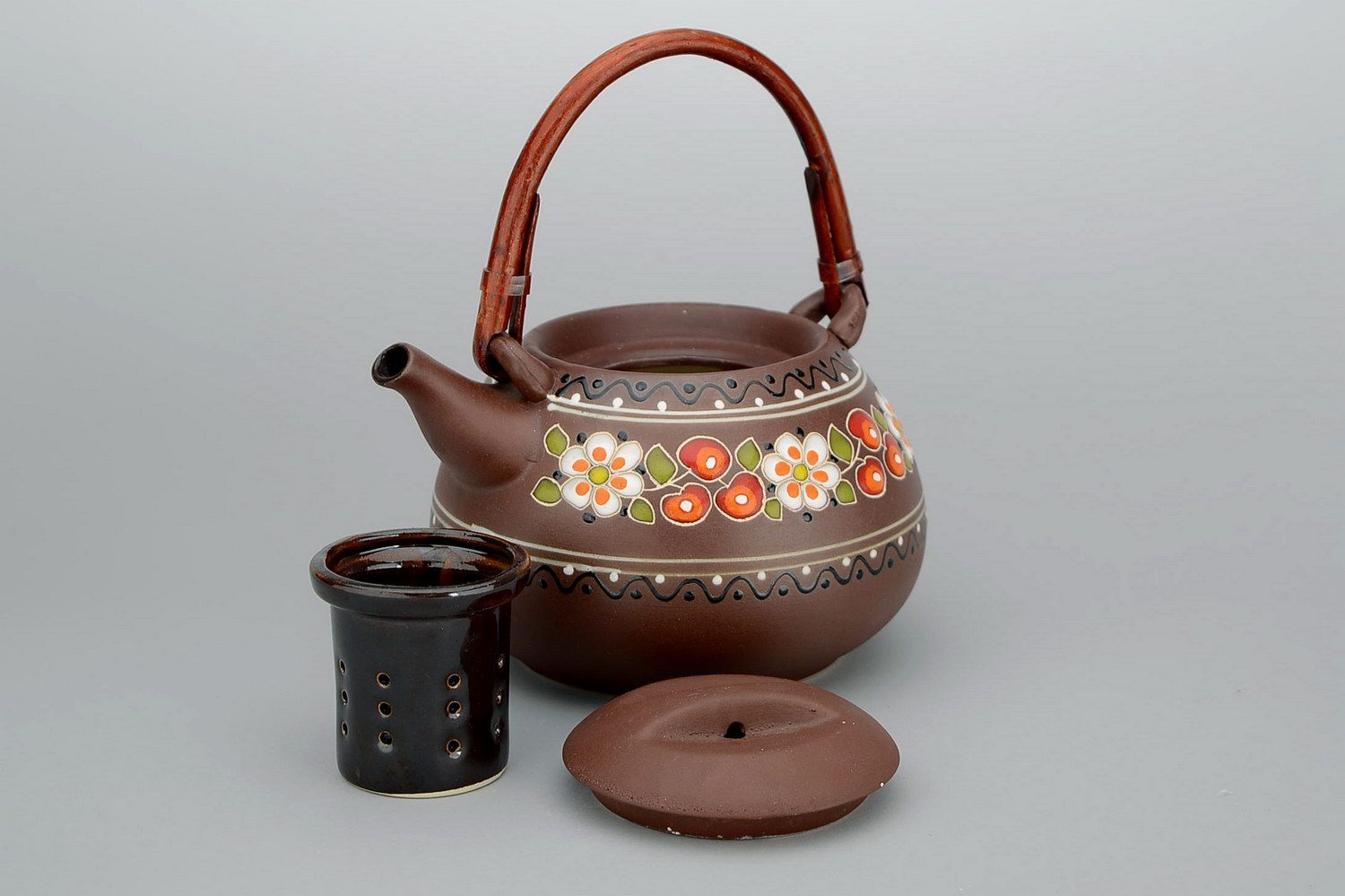 Заварочный чайник из глины с росписью фото 2
