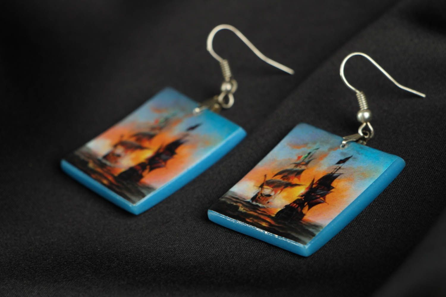 Polymer clay earrings  Ships in the Ocean photo 2