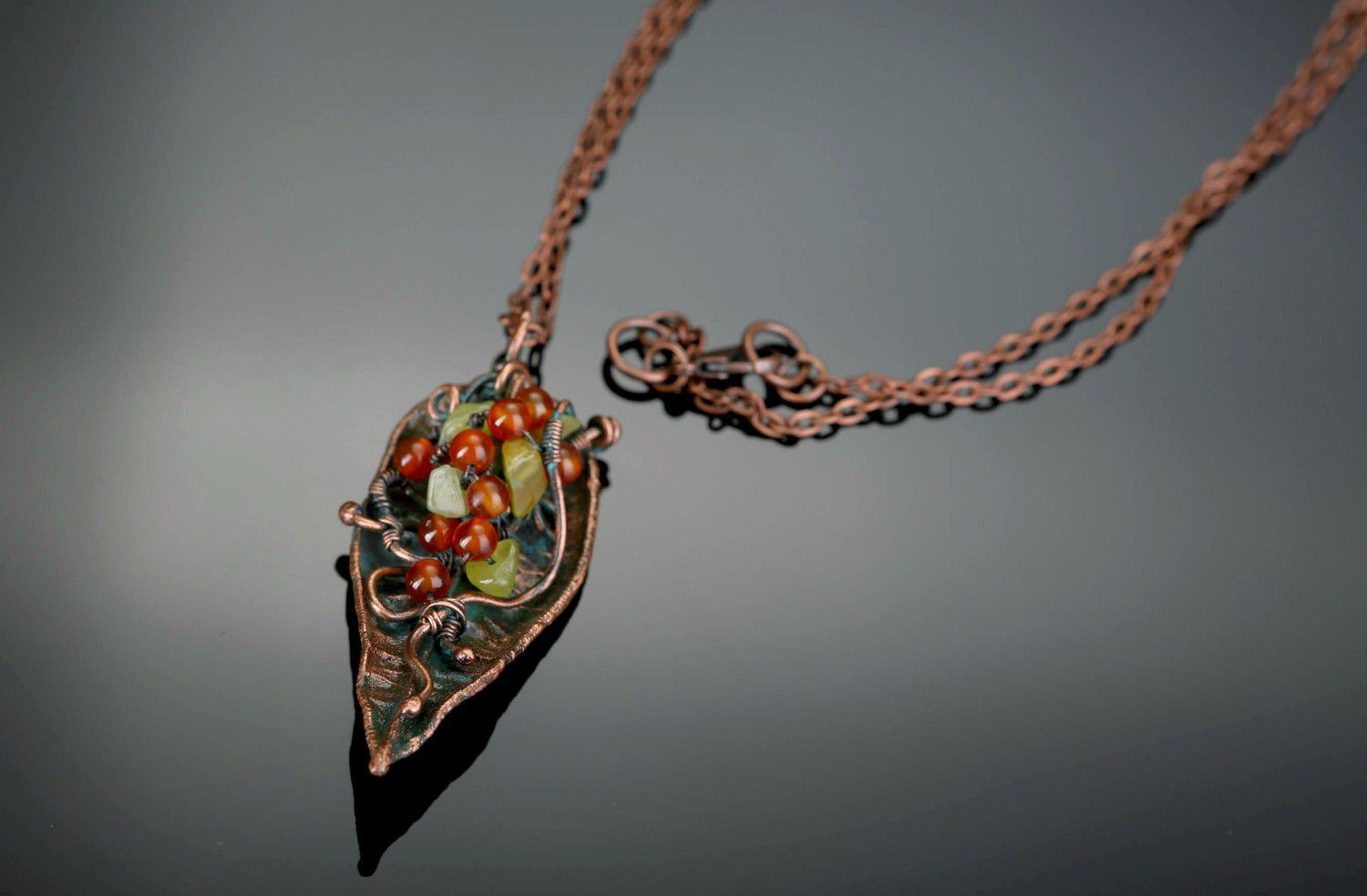 Pendant made of copper with carnelian Petal photo 4