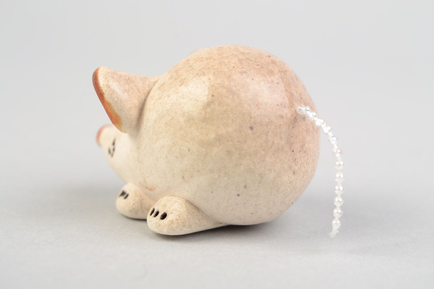Handmade designer clay figurine of sad mouse painted with glaze photo 5