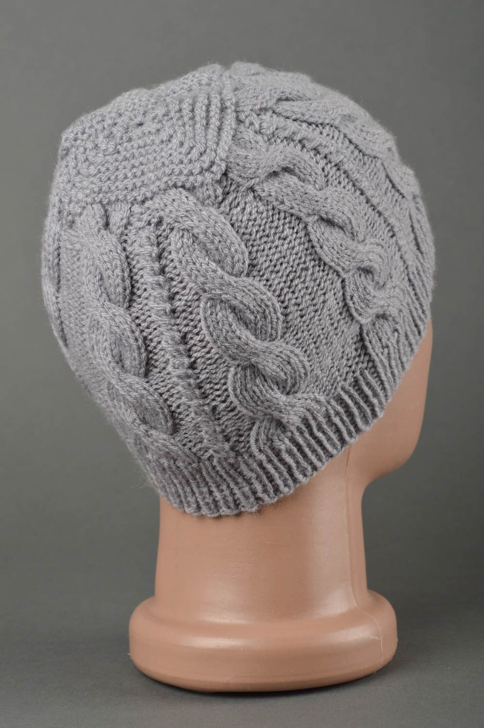 Bonnet tricot Chapeau au crochet fait main gris fils d'angora Vêtement enfant photo 2