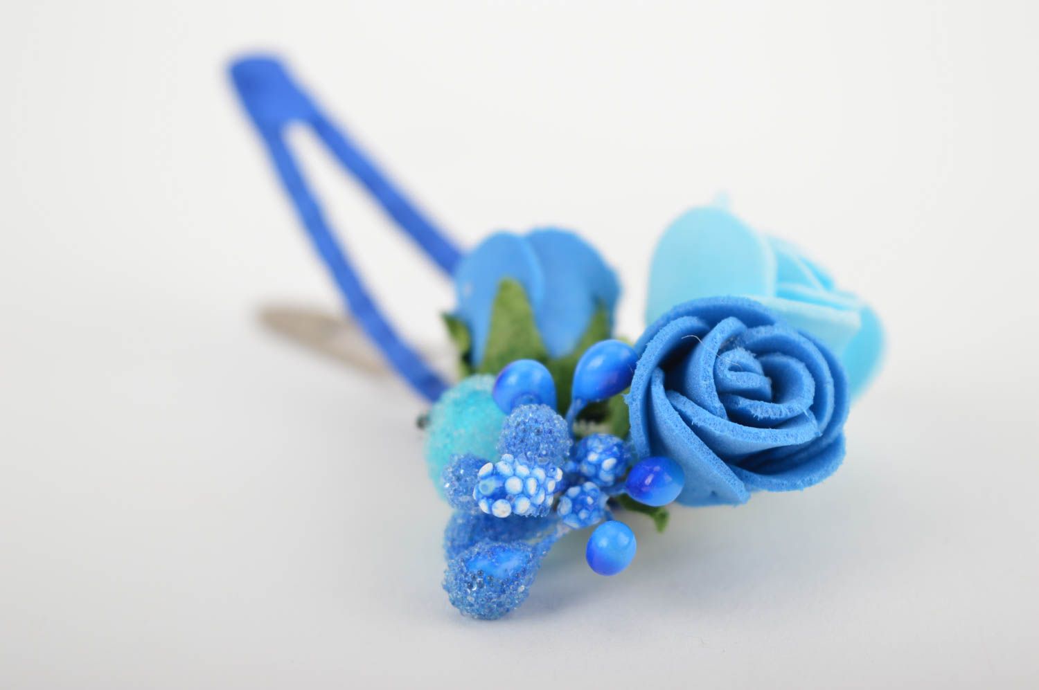 Аксессуар для волос украшение ручной работы заколка с цветами голубыми и синими фото 2