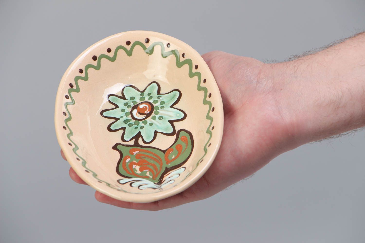 Handmade long ceramic bowl ornamented with colorful glaze ethnic kitchenware photo 5