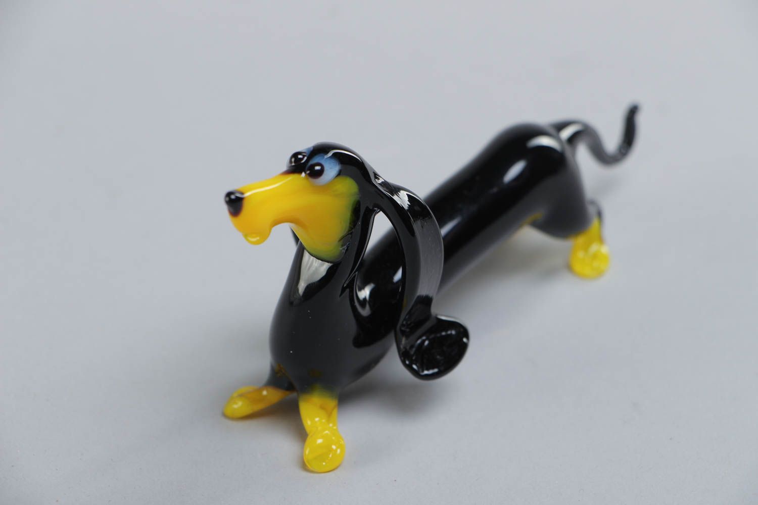 Handmade collectible lampwork glass miniature animal figurine of badger dog photo 3