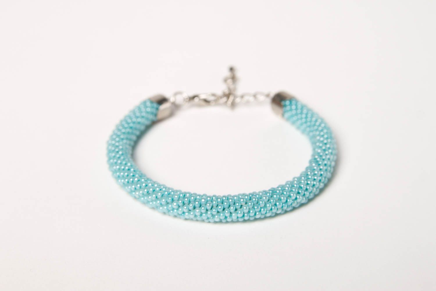 Bracelet perles rocaille Bijou fait main Accessoire femme en bleu ciel photo 3