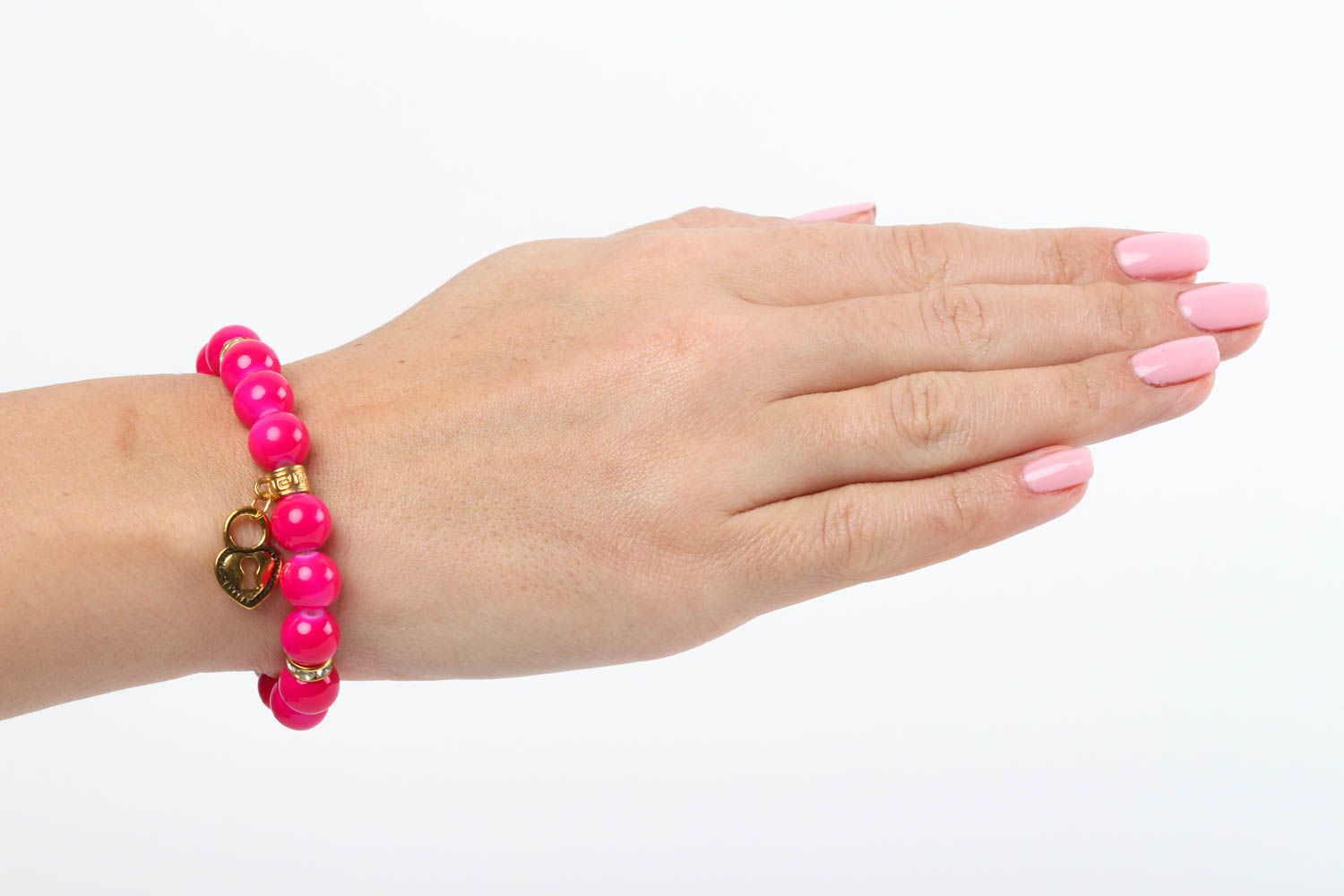 Bracelet rose Bijou fait main perles céramiques avec coeur Cadeau pour femme photo 5