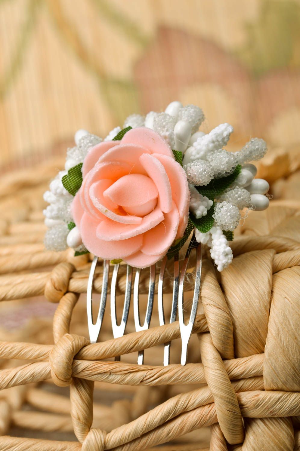 Peineta con flor de rosa adorno para el pelo hecho a mano accesorio para peinado foto 1